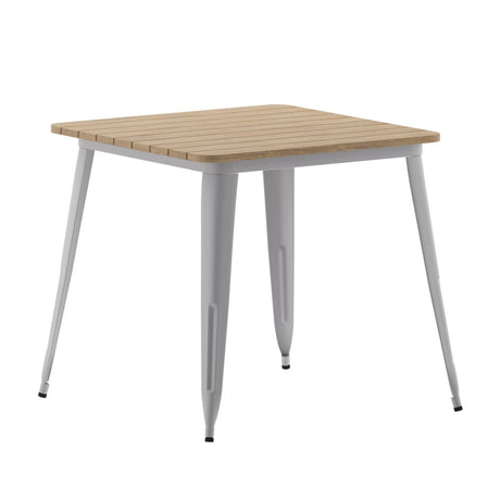 Flash Furniture Declan Commercial Outdoor Dining Table, All Weather Poly Resin Top with Steel Base, 31.5" Square, Brown/Silver Flash Furniture