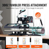 VEVOR 5 in 1 Heat Press Machine Combo with 30 OZ Tumbler Press & Hat Press 12x15 inch Heat Press for T-Shirts, Hats Caps Tumblers Glass Cans Mugs, and Plates (Green & Black) VEVOR