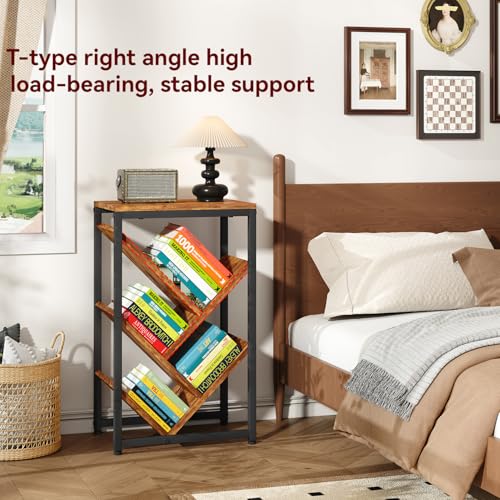 IBUYKE 5 Tier Tree Bookshelf, Small Desktop Bookshelf with Storage Organizer,for Books/CDs/Movies,Desk Display Bookcase for Bedroom Living Room,Rustic Brown,TBC003H