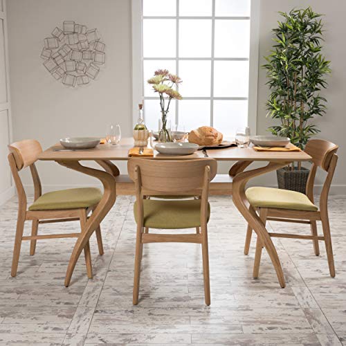 Christopher Knight Home Lucious Curved Leg Rectangular Dining Set, 5-Pcs Set, Natural Oak / Green Tea Christopher Knight Home