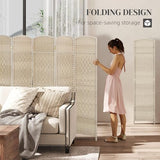 HOMCOM 6 Panel Room Divider, 6' Tall Folding Privacy Screen, Woven Freestanding Wall Partition for Home Office, Bedroom, Washed Oak HOMCOM