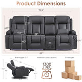 TUNYI Wall Hugger Loveseat Recliner Sofa with Console, Power Reclining Loveseat RV Couch with Massage & Heat/USB/Outlet/Storage/LED Light/Speaker (Light Grey, 3 Seat with Console)