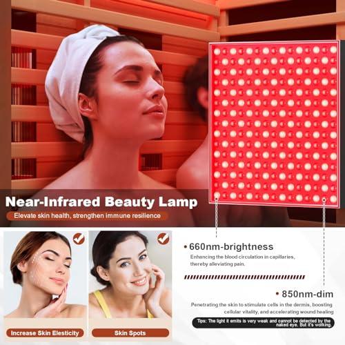 MEISSALIVVE Infrared Sauna, Full-Spectrum Infrared Outdoor Saunas for Home - Dry Heat Sauna, Wooden Sauna Room with Beauty Lamp (Outdoor Sauna 2 Person) MEISSALIVVE