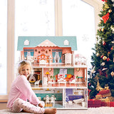 ROBUD Wooden Dollhouse for Kids Girls, Toy Gift for 3 4 5 6 Years Old, with Furniture ROBUD