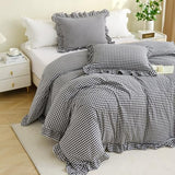 Silnuo Black/White Checkered Ruffle 3-Piece Duvet Cover Set King Size,Washed Cotton Shabby Gingham Plaid Bedding Set Farmhouse Comforter Set(King,Black/White) Silnuo