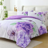 Heymybed Floral Comforter Set Queen Size, 3 Pieces Elegant Purple Floral Bed in a Bag, Soft Microfiber Botanical Flower Bedding Set with 2 Pillowcases for All Season 90"×90" Heymybed