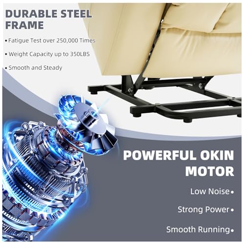 RESTREAL Power Lift Recliner Chair for Elderly, Electric Recliner Chairs for Adults with Massage and Heat, Cup Holders, Remote Control, USB Ports, Side Pockets, Leather (Cream) RESTREAL
