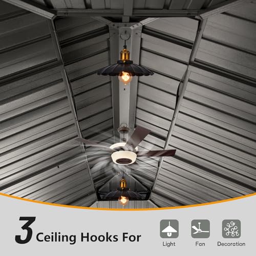 Domi 12x18FT Hardtop Gazebo, Aluminum Outdoor Gazebo with Galvanized Steel Double Roof Canopy, Drainage Gutters, Curtain and Netting, Metal Gazebo Pavilion for Party, Wedding, Dining domi outdoor living