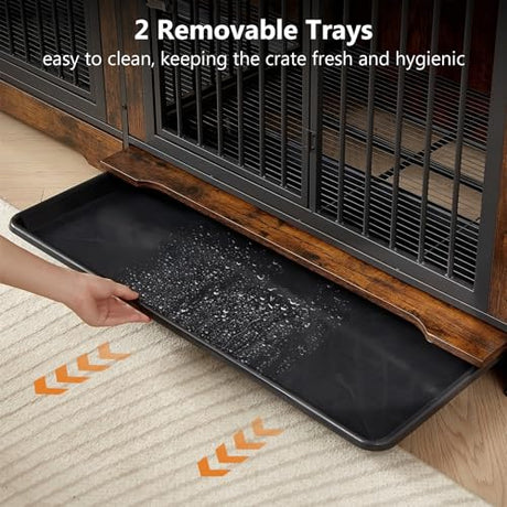 Rovibek Double Dog Crate, TV Stand, 75 Inch Dog Crate Furniture for 2 Dogs, Dog Kennel Indoor with Double Doors, Dog Cage with Removable Divider for Large Medium Dogs, Brown Rovibek