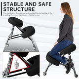 PU Leather Ergonomic Kneeling Chair, Adjustable Home and Office Stool with Thick Pads and Flexible Lockable Brake Wheels for Back Pain Relief(Black) DENGTELI