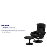 Flash Furniture Poppy Massaging Multi-Position Plush Recliner with Side Pocket and Ottoman in Black LeatherSoft Flash Furniture