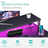 Lufeiya Gaming Desk with Power Outlets and LED Lights, 40 Inch Gamer Desk Table with Charging Station, Home Office Computer Desks with Monitor, Black Lufeiya