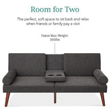 Best Choice Products Mid-Century Modern Upholstered Futon, Convertible Folding Sofa Bed, Small Couch w/Rounded Armrests, 2 Cupholders - Charcoal Best Choice Products
