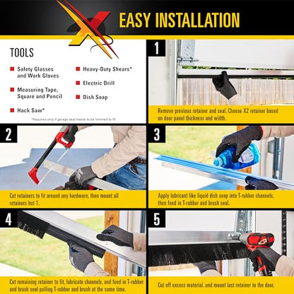 Xcluder X2 Rodent Proof Overhead Sectional Door Seal Kit, 16’4” Wide for 2” Thick Doors, Stops Mice, Rats and Weather, Suitable for Residential or Commercial Property Use - WoodArtSupply