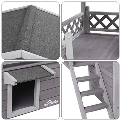 Feral Cat House Outdoor and Indoor Kitty Shelter with Stairs for Cats Insulated, Weatherproof Roof for Winter