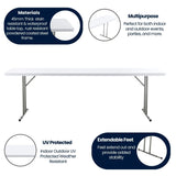 BTEXPERT 8-Foot-96 Long White Plastic Folding Seminar Training Table Portable 18" Wide Narrow, 29" High, Events Indoor Outdoor Lightweight Heavy Duty, One BTEXPERT