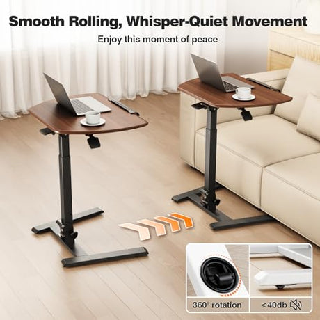 ROMOON Folding Portable Standing Desk with Wheels, No-Assembly Rolling Height-Adjustable Sit-Stand Table, Space-Saving Foldable Laptop Cart for Home Office and Computer Workstation (Walnut) ROMOON