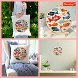 Zhenqing Colorful Fish Embroidery Kit for Beginners - Complete Set with Pre-Printed 29x29cm Cotton Fabric, Hoop, Threads & Tools (C0059)