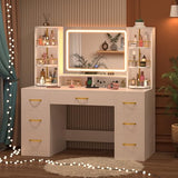 Vanity Desk with LED Mirror and 360 Rotating Makeup Organizer Shelves, White Makeup Vanity with Lights & Charging Station, Large Vanity Table with 6 Storage Drawers Bedroom Makeup Desk for Women Girls CSZZD