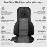 Mynt FSA Eligible HSA Approved Shiatsu Neck and Back Massager for Chair with 10 Deep Kneading Nodes, 2D & 3D Back Massage with Heat, Portable Spot Massage Chair Pad (Black) Mynt