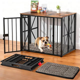 Dog Crate Furniture Foldable with Dog Bed Mat, 27" No Assembly Decorative Dog Kennel Indoor, Heavy Duty Small Collapsible Dog Crates for Small Dogs (Under 25 lb), Wooden Dog Cage TNELTUEB