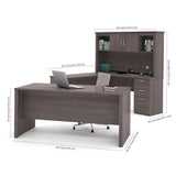 Pemberly Row Modern U-Shaped Engineered Wood Desk with Hutch File and Bookcase, Fully Reversible Unit, Assembly Required, for Home Office, in Bark Gray Finish Pemberly Row