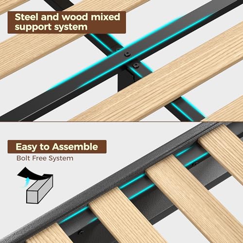 Rolanstar Twin Size Bed Frame, Storage Headboard with Charging Station and LED Lights, Upholstered Bed with Heavy Duty Wood Slats, No Box Spring Needed, Noise Free, Easy Assembly, Black Rolanstar