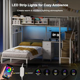 Kikihouse Twin Over Twin Loft Bunk Bed with Desk, Stairs, Drawers & Storage Shelves, L-Shaped Metal Bunk Bed with Charging Station & LED Light for Kids, Teens, Adults (Twin Over Twin) Kikihouse