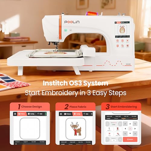 Poolin EOC06 Embroidery Machine +80 Colors Embroidery Threads+144pcs Prewound Bobbins,Embroidery Machine for Home,Small Business 7.9x11 Inches