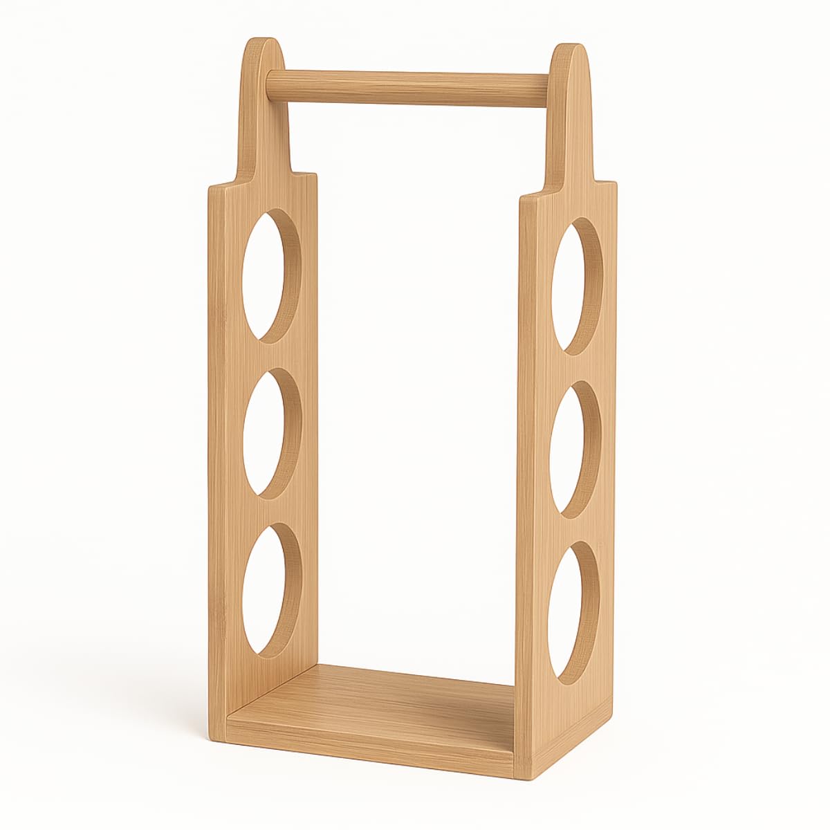 JB Home Collection Compact Wine Stand for 3 Bottles Preassembled Natural Bamboo Display for Counter or Bar JB Home Collection