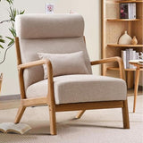 INZOY Mid Century Modern Accent Chair with High Back, Upholstered Living Room Chairs with Waist Cushion, Wood Frame Reading Armchair for Bedroom Sunroom, Beige INZOY