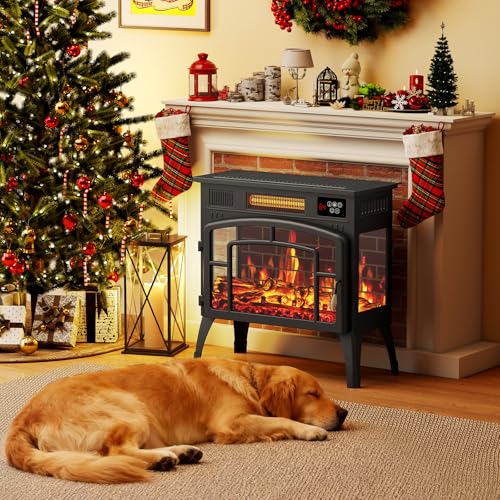 Kucreiheat Electric Fireplace Heater 23" w/Remote, 3D Flame Effects, 750/1500W Electric Heater Fireplace w/Timer, Overheat Protection, Energy Saving Electric Fireplace Stove for Indoor Use, Black Kucreiheat