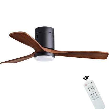 48" Recessed Ceiling Fan, Wooden Ceiling Fan with Lights with Remote Control, Indoor Outdoor Wooden Ceiling Fan with 3 Wooden Blades for Patio, Living Room, Bedroom, Hallway and More.…… - WoodArtSupply