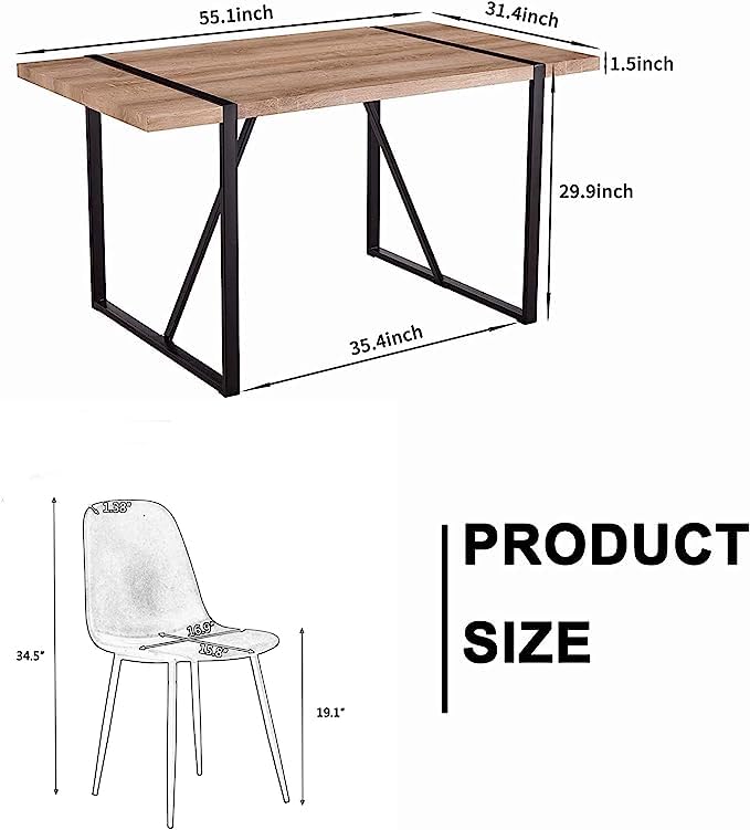 MUUOKY Dining Table Set for 4, Modern 55'' Wood Dining Table Set,Kitchen Table and Chairs Set of 4,Ideal for Kitchen Dining Room MUUOKY