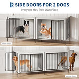 79‘’ Double Dog Crate Furniture, XL Dog Kennel Indoor, Heavy Duty Double Dog Crates for Medium/Large Dogs, Dog Kennel Furniture Indoor As TV Stand, Rustic White IDEALHOUSE