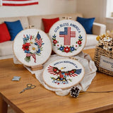 BBLYBD 4th of July Embroidery Kit, 4 Set Patriotic Cross Stitch Craft Kits for Beginners with Pre-Printed Embroidery Fabric, Hoops, Step-by-Step Instructions, Color Threads & Needles (Red White Blue)