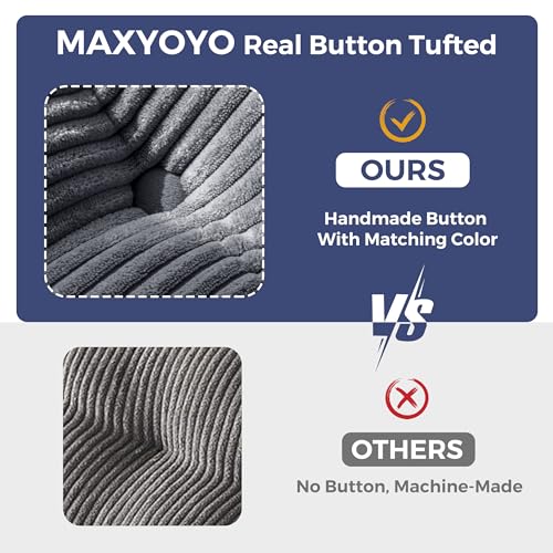 MAXYOYO 6" Futon Mattress Full Size, Tufted Futons Sofa Couch Bed with Twisted Rope Design Edging, Thick Corded Fabric Floor Mattress for Adults, Shredded Foam Filling (Frame Not Included), Dark Grey MAXYOYO