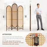 Aletheiawu 5.9 Ft Tall Hand-Woven Rattan Room Divider 3 Panels, Wood Room Divider Panel, Folding Screen Divider Wall, Wall Divider for Room Separation, Folding Privacy Screen, Home Office Brown Aletheiawu