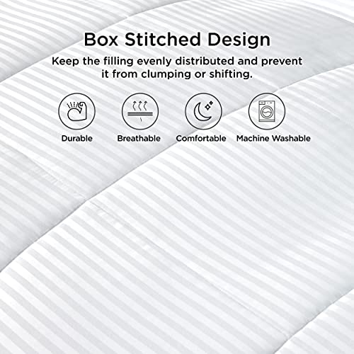 Bedsure Duvet Insert King Size - Lightweight Comforter, Quilted Cooling Duvet Insert, Down Alternative Summer Comforter with 8 Tabs, Ultra Soft Blanket, Striped, King, White, 90x102 inches Bedsure