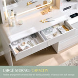 wow97e 50" Makeup Vanity Desk with 35.43" Mirror and Lights, Large 5 Drawers Makeup Table with Adjustable Shelves and Charging Station, 3 Lighting Modes for Women and Girls, Bedroom or Dorm, White wow97e