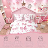 Erosebridal Kawaii Bowknot Girls Bed in A Bag with Sheets Dreamy Princess Style King Comforter Set 7 Piece for Kids Teen Women,Girly Cute Bow Bedding Set Pink Bow Tie Bed Set Bedroom Decor Erosebridal