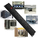 Metal Wall Mount Power Strip, Mountable Power Outlet with 6 AC Outlets, Aluminum Alloy Mount Power Socket with Switch, 6 FT SJT 3/C 14AWG Power Cord, 15A 125V 1875W (6AC) Black HHSOET