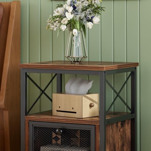 VECELO Nightstand Set of 2, End Table with Flip Drawer, Modern Night Stand for Bedroom Living Room, Office, Easy Assembly, 2 PCS, Brown VECELO