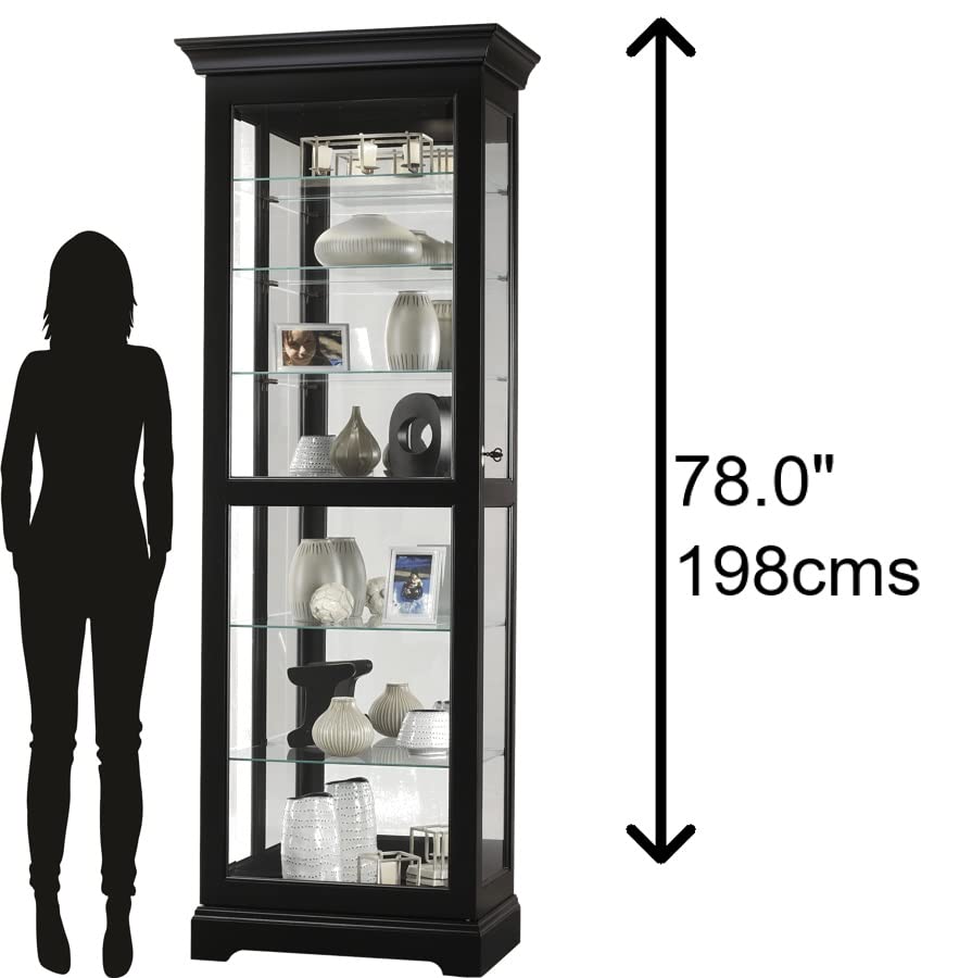 Howard Miller Dulbecco II Curio Cabinet, Black Finishing with Vertical Plate Decor Adjustable Glass Shelves, Illuminated Display for Dining Area & Living Room, Durable Curio Cabinets