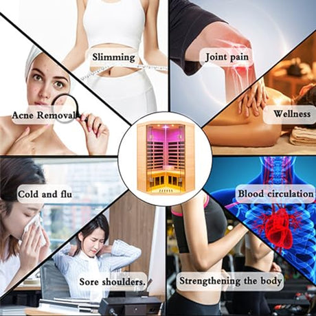 2-3 Person Low EMF FAR Infrared Sauna, Hemlock 2 Door Luxury Toughened Glass Indoor Saunas for The Home, 1520w, App & LCD Panel Control, Bluetooth Speakers, Chromotherapy Lights, Reading Lights KUNSANA
