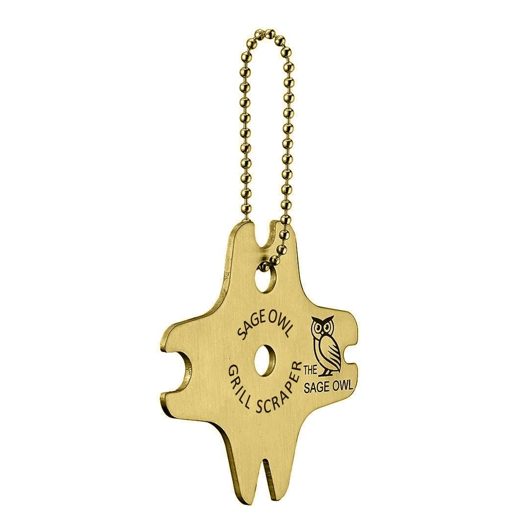 Sage Owl Bristle-Free Brass BBQ Grill Scraper – Safe Grill Cleaner for Outdoor Grills, Porcelain Grates, Smoker Accessories, Cooking Gadgets, and Barbecue Grilling Tools – Small Gifts for Dad The Sage Owl