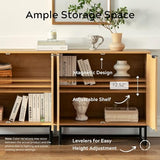 EYYTHUNG Fluted Storage Cabinet Sideboard Buffet Cabinet, Modern Accent Cabinet with Adjustable Shelves, Wooden Credenza, Console Table Entryway Cabinet for Living Dining Room, Natural Oak EYYTHUNG