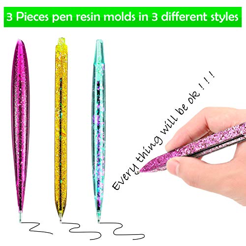 3Pcs Pen Resin Mold, Epoxy Resin Molds with 45Pcs Ink Pen Refills,Ballpoint Pen Silicone Molds Resin Casting Molds for DIY Crafts Making and Student Gift