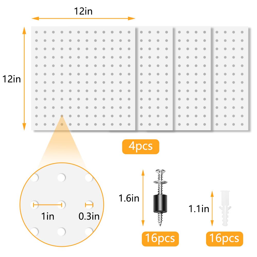 Dobures 4PCS Metal Pegboard Wall Organizer, Pegboard Storage System for Workbench, Shop, Shed Modular Peg Board Organizer Board Kit Dobures