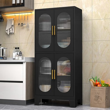 Winiowa 61" Black Metal Pantry Cabinet with Adjustable Shelves and Acrylic Glass Doors - WoodArtSupply